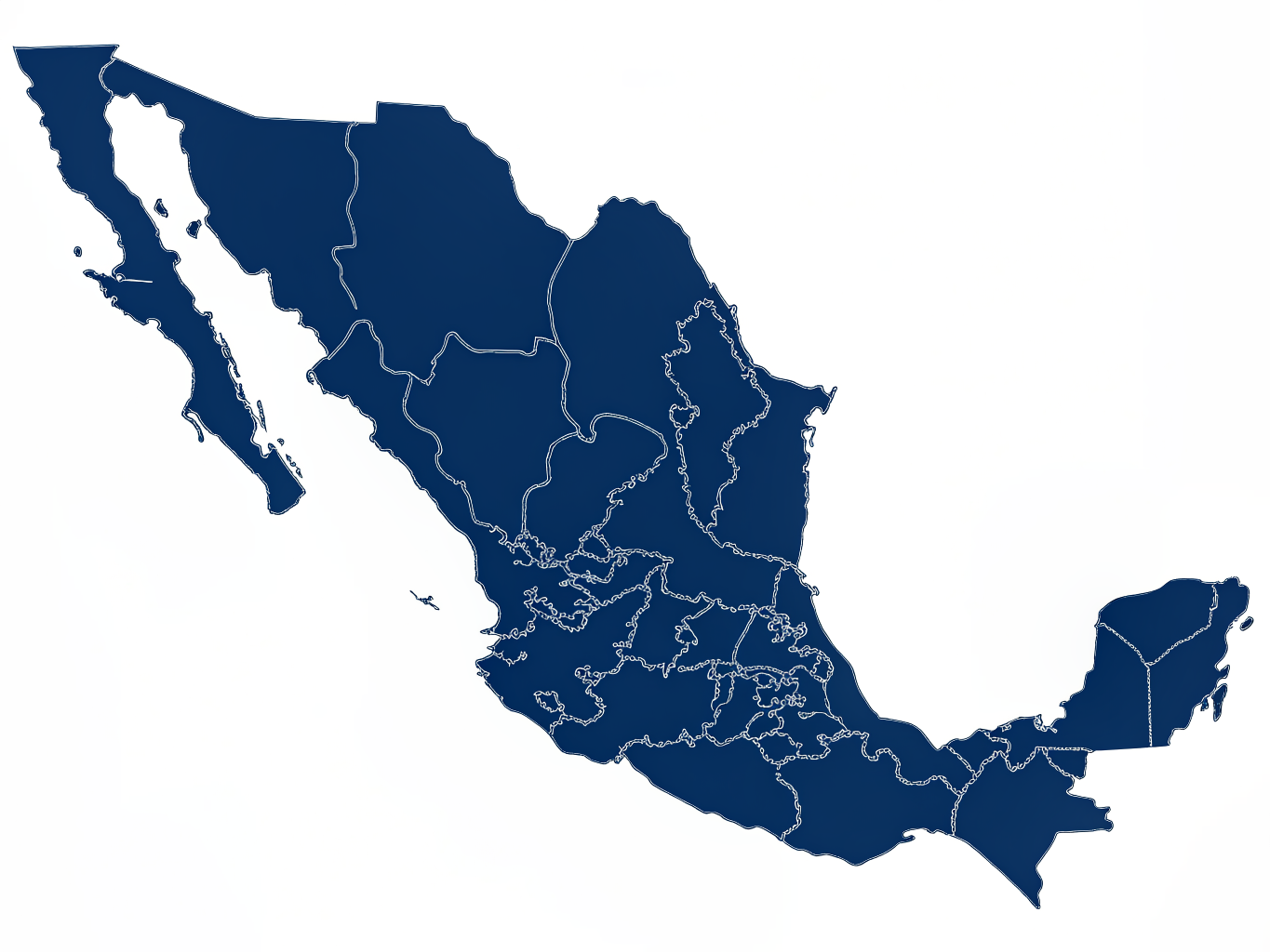 Mapa de México con los nodos de operación de UDX
